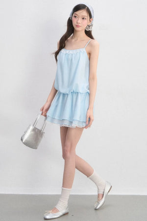 Lace-Trimmed Spaghetti Strap Dress