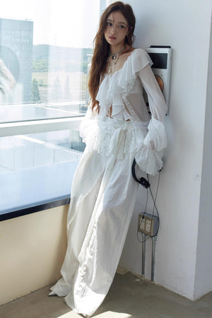 Lace-Trimmed Wide-Leg Culottes