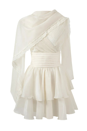 Lace Tulle Shawl Waist-Cinching Dress