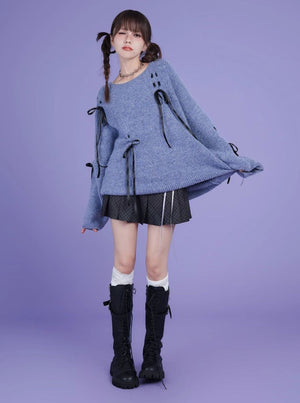 Lace-up Bow Crew Neck Sweater Loose Top