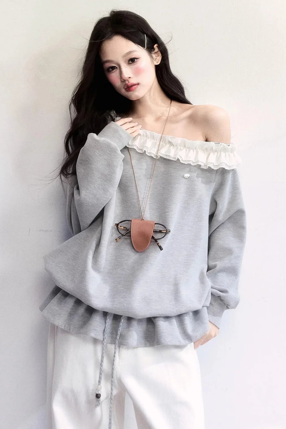 Lace-Up Drawstring Sweatshirt