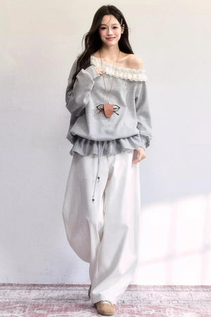 Lace-Up Drawstring Sweatshirt