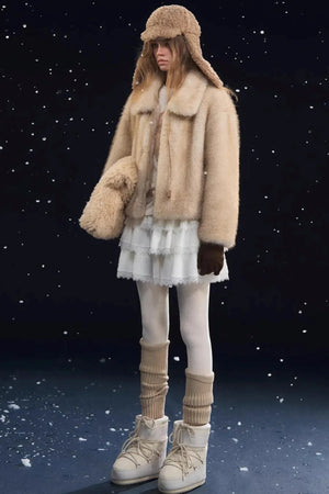 Lace-Up Lapel Fur Coat
