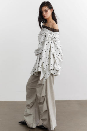 Lace-Up Polka Dot Sweatshirt Set-Up