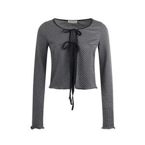 Lace-Up Ruffle Knit Cardigan