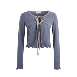 Lace-Up Ruffle Knit Cardigan