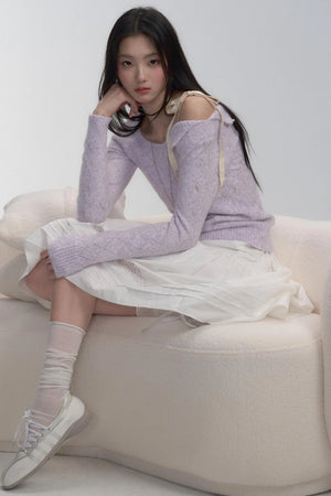 Lace-Up Shoulder Knit Top