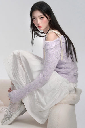 Lace-Up Shoulder Knit Top