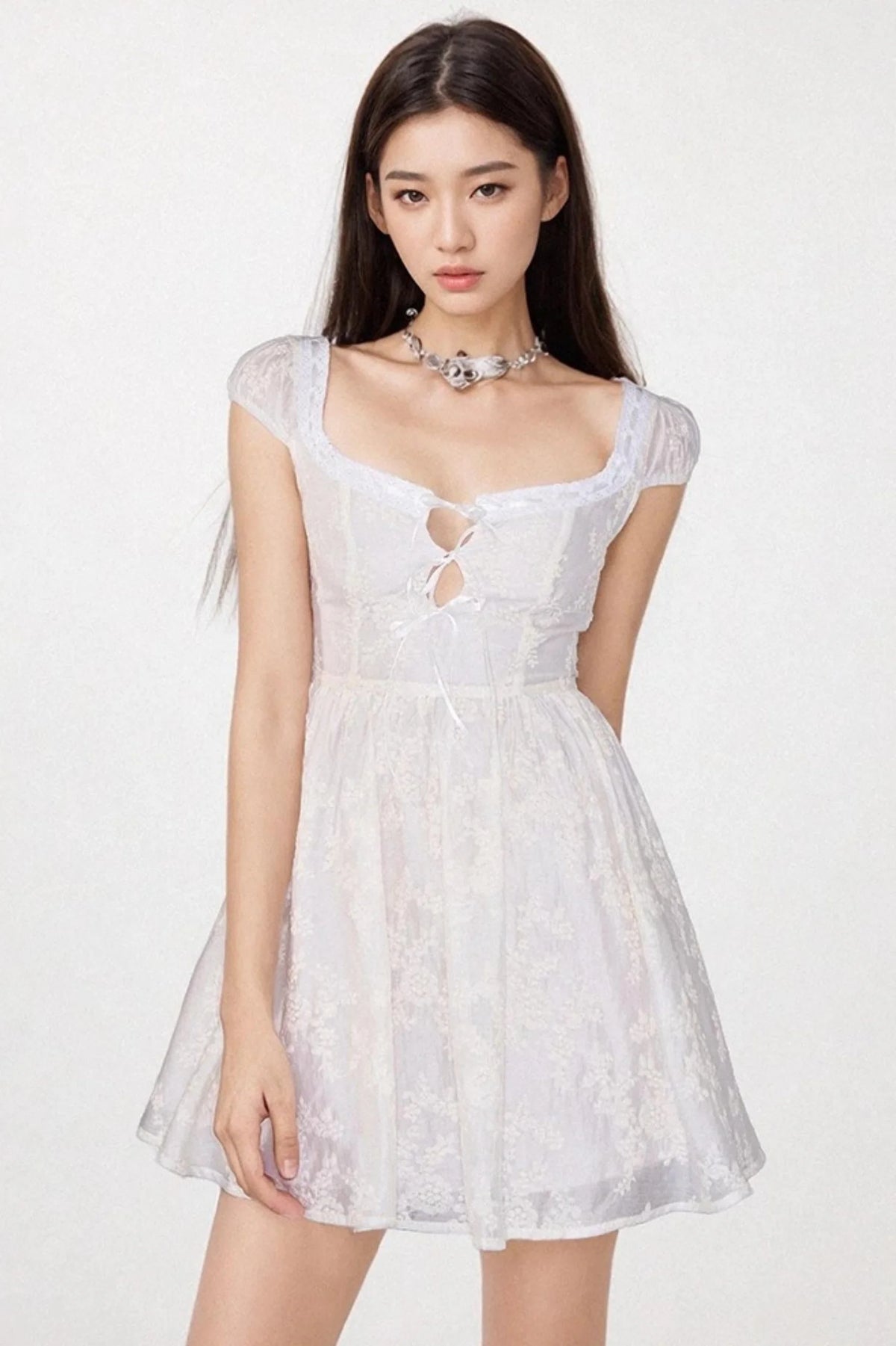 Lace-Up Slim White Dress