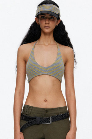 Lace-Up Striped Halter Bikini