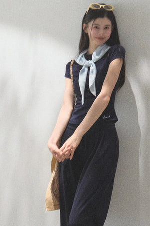 Lace-Up Top & Wide Leg Pants Set-Up