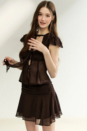 Lace-Up Waist Ruffled Skirt Set-Up