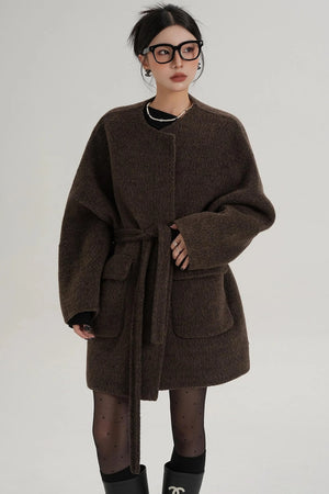 Lace-Up Woolen Coat
