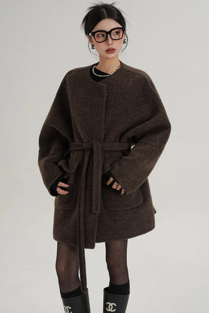 Lace-Up Woolen Coat