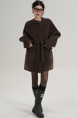 Lace-Up Woolen Coat