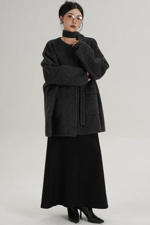 Lace-Up Woolen Coat