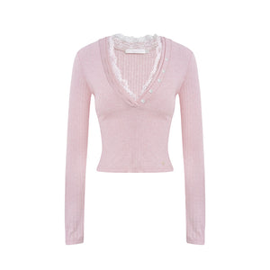 Lace V-Neck Knit Sweater Set-Up