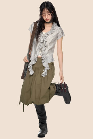 Lace V-Neck Plaid Blouse