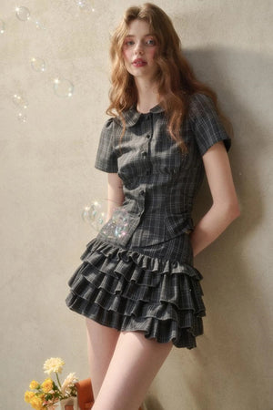 Lace Waist Check Shirt Set-Up