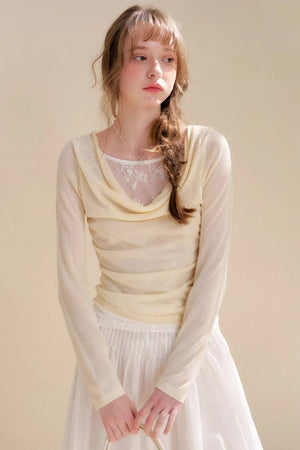 Lace Wool Cowl Neck Sweater
