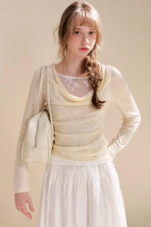 Lace Wool Cowl Neck Sweater