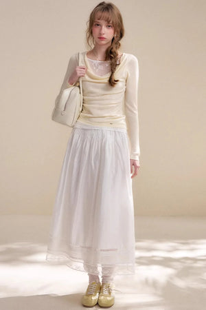 Lace Wool Cowl Neck Sweater