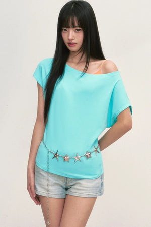 Lake Blue Off-Shoulder Top