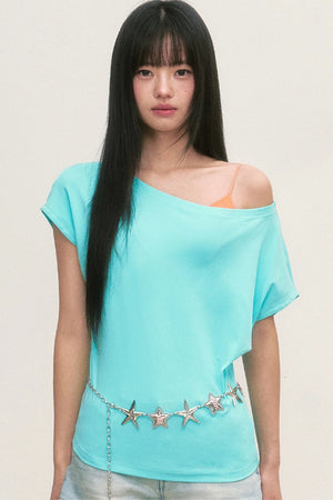 Lake Blue Off-Shoulder Top