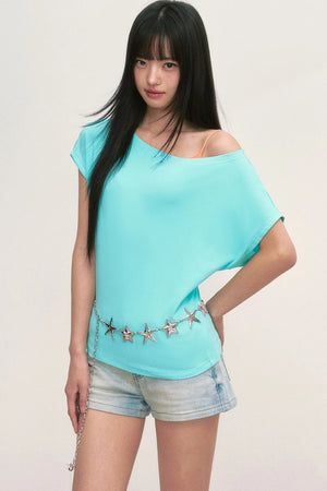 Lake Blue Off-Shoulder Top