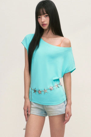 Lake Blue Off-Shoulder Top