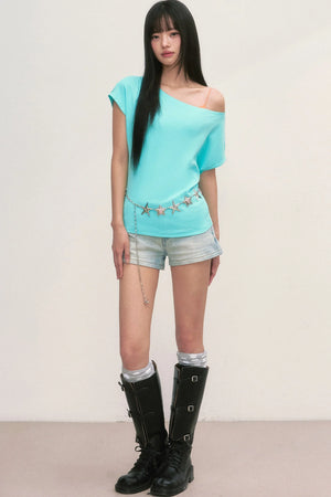 Lake Blue Off-Shoulder Top