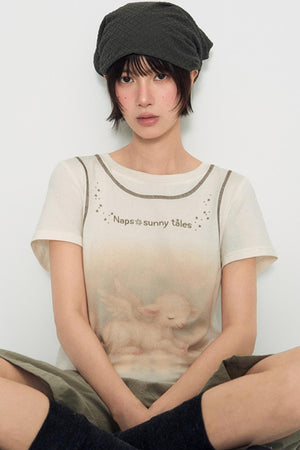 Lamb Print Short-Sleeved T-Shirt