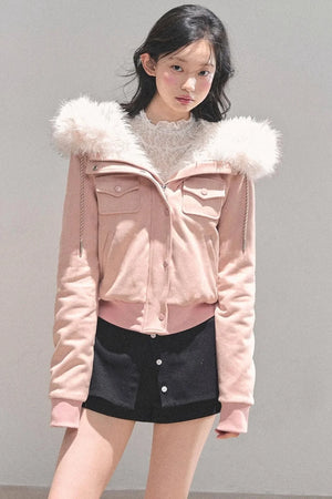 Lamb Wool Hooded Winter Coat