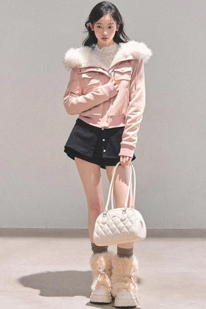Lamb Wool Hooded Winter Coat