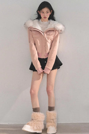 Lamb Wool Hooded Winter Coat