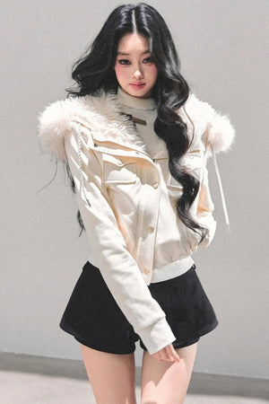 Lamb Wool Hooded Winter Coat