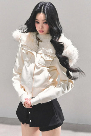 Lamb Wool Hooded Winter Coat