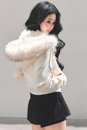 Lamb Wool Hooded Winter Coat
