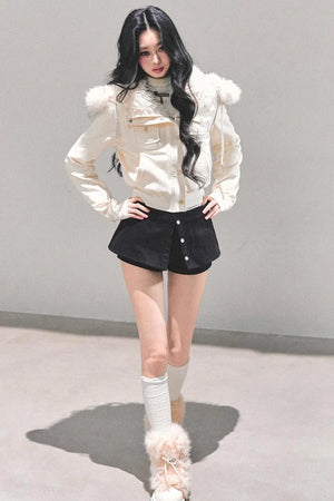 Lamb Wool Hooded Winter Coat