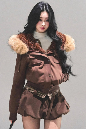 Lamb Wool Hooded Winter Coat