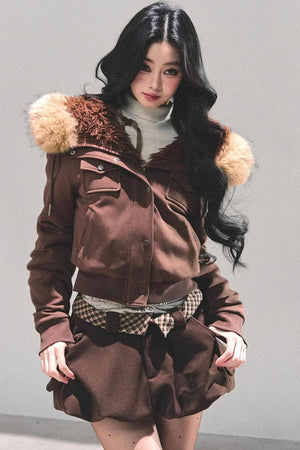 Lamb Wool Hooded Winter Coat