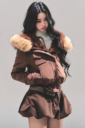 Lamb Wool Hooded Winter Coat
