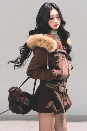 Lamb Wool Hooded Winter Coat