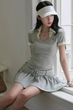 Lapel Contrast Pleated Dress