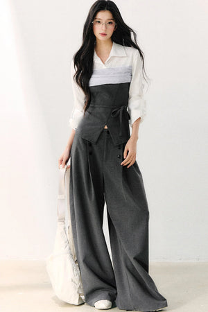 Lapel Faux Two-Piece Tie Shirt