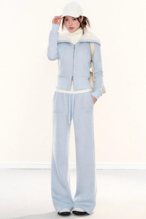 Lapel Fleece Slim Sweatshirt Jacket Set-Up