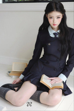 Lapel High-Waisted Pleated Dress Set-Up