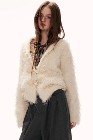 Lapel Yarn Fleece Cardigan