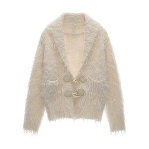 Lapel Yarn Fleece Cardigan