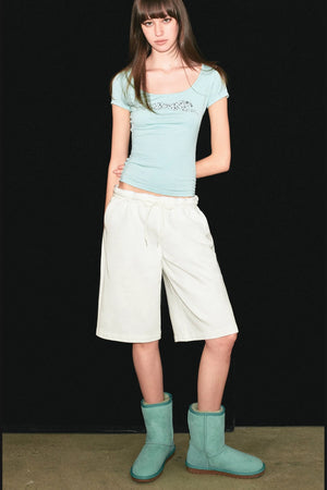 Large U-Neck Leopard Print Slim-Fit Short-Sleeve T-Shirt